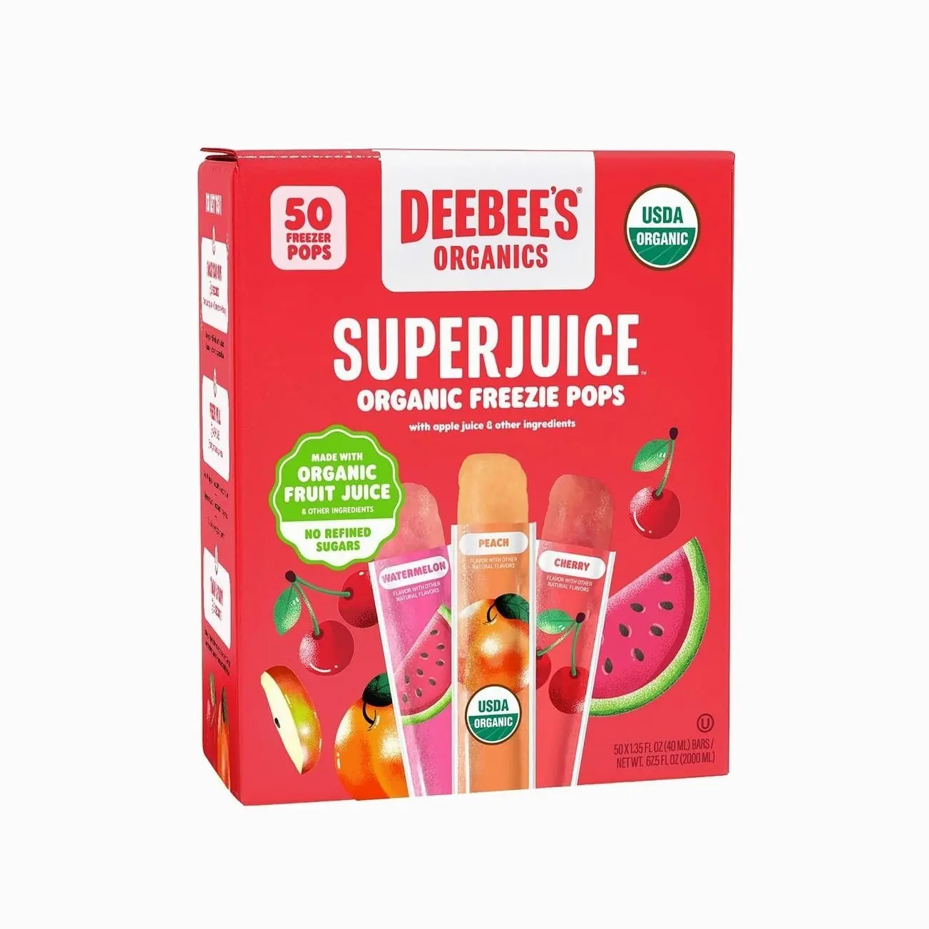 DeeBee's Organics SuperJuice Freezie Pops, Pack of 50 | No Refined Sugars, No Artificial Flavors, No Artificial Colors