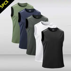 Men’s sleeveless tank top pack of 5 — minimalist, versatile design made from skin-friendly fabric; lightweight and comfortable activewear suitable for the beach, fishing, fitness/running, and casual seaside activities.