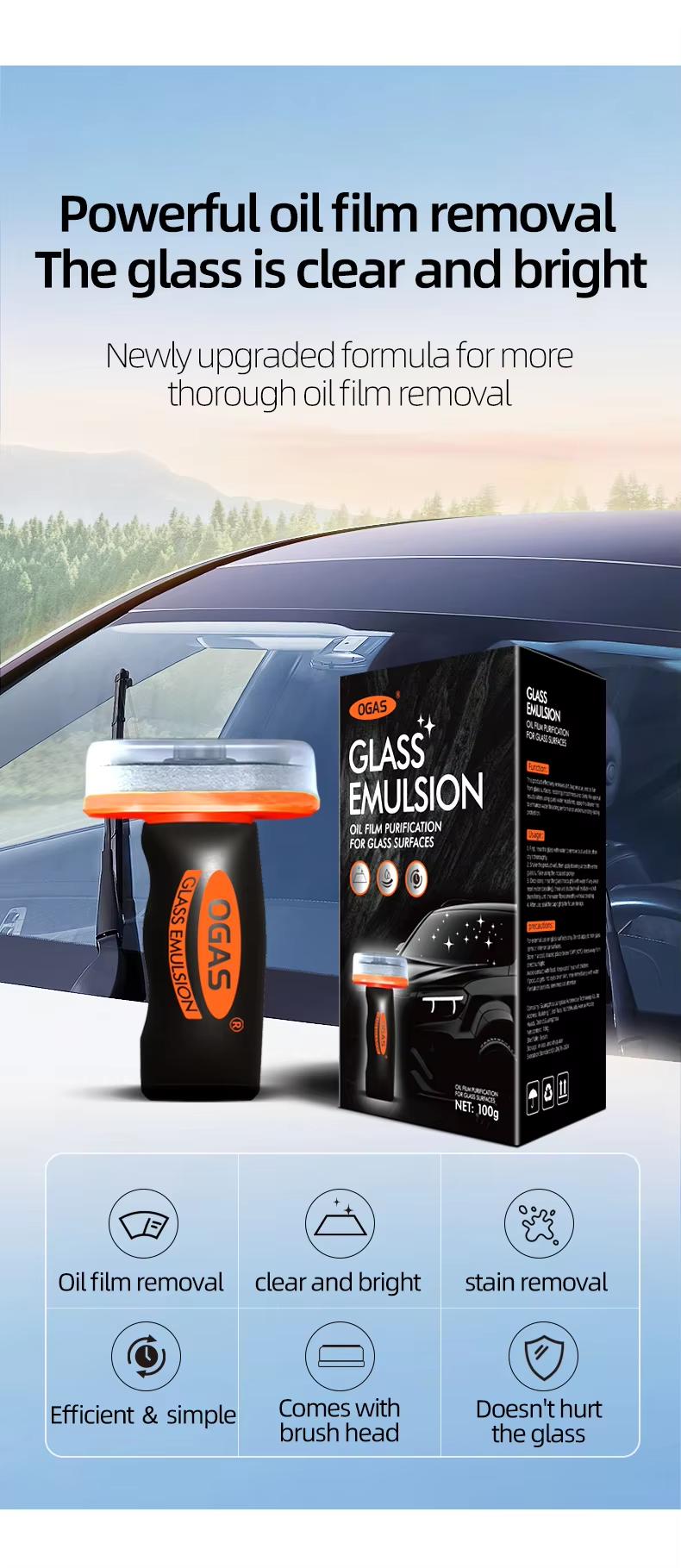 Car Oil Film Cleaner,Glass Emulsion Cleaner,Handle Oil Film Remover&Windshield Cleaner For Cars Window, Glass Emulsion, Crystal Clear View
