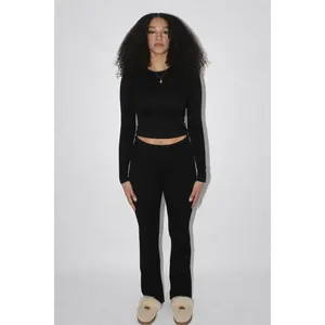 Black Fold Over Pants  Tall Fit