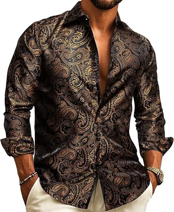 AILISUS Men's Paisley Black Gold Jacquard Long Sleeve Dress Shirt Plus Size Breathable Anti-wrinkle Button Down Prom Shirt Luxury Formal Casual Shiny Soft Stylish Regular-Fit Business Tops New In tiktokshopspringglowup - TikTok AILISUS Men's Paisley Black Gold Jacquard Long Sleeve Dress Shirt Plus Size Breathable Anti-wrinkle Button Down Prom Shirt Luxury Formal Casual Shiny Soft Stylish Regular-Fit Business Tops New In tiktokshopspringglowup - TikTok