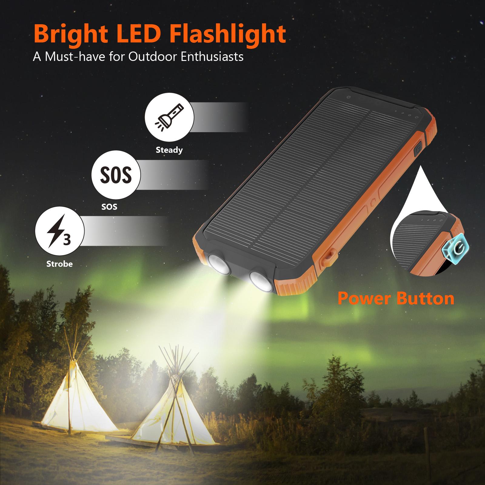 20000mAh Solar power bank PD 15W Fast Solar Charger with Foldable Panels 4 Foldable Panels 15W Wireless Built-in Cables USB-C In/Out Camping Hurricane Emergency Smart iPhone 17 Compatible Chargeable Power Bank Travel Battery Pack power bank