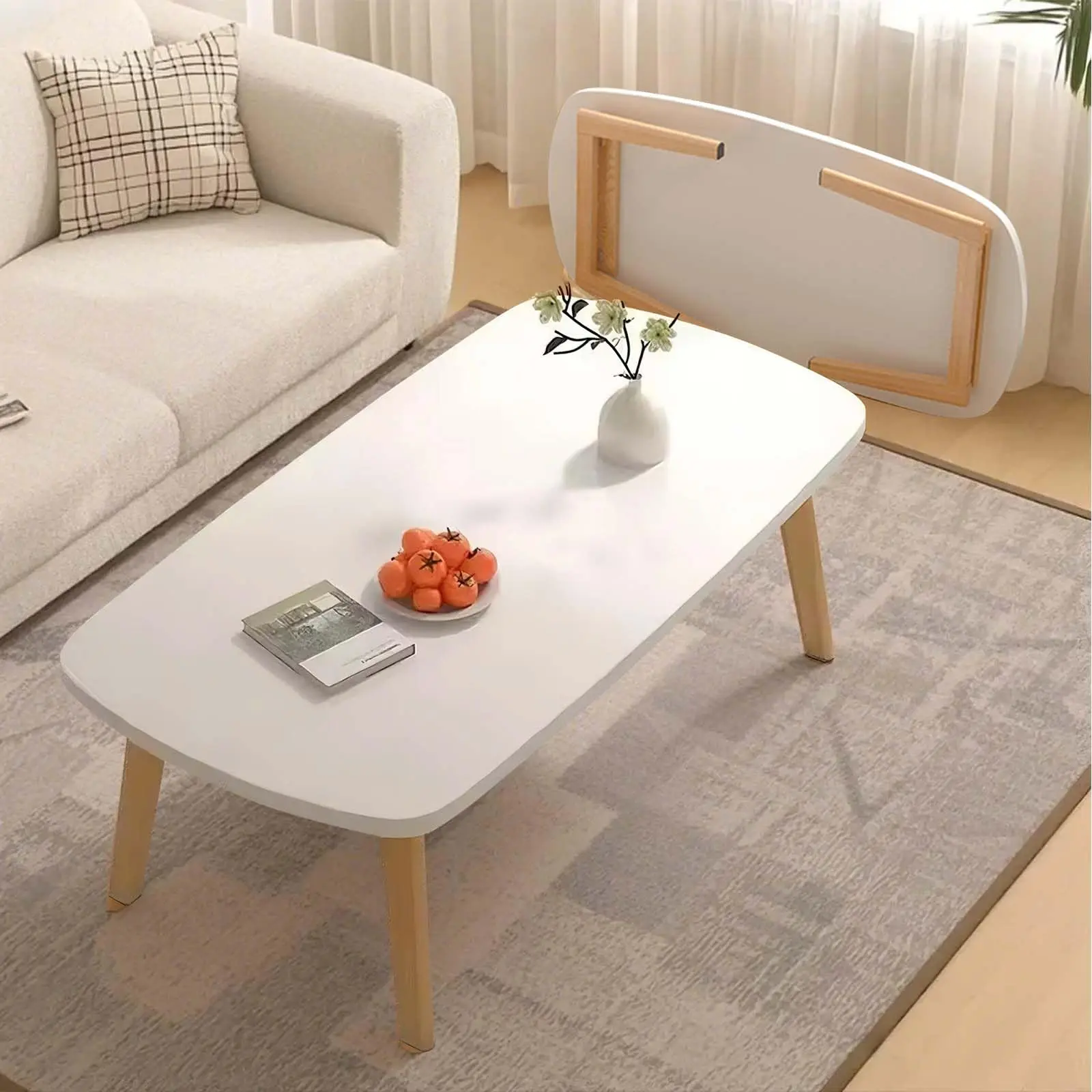 Garvee - Foldable Wooden Coffee Table, Foldable Laptop Table for Small Spaces, Ideal for Study, Office, Bedroom, Tea Room (31.5 x 19.7 x 17.3 Inches), White Color