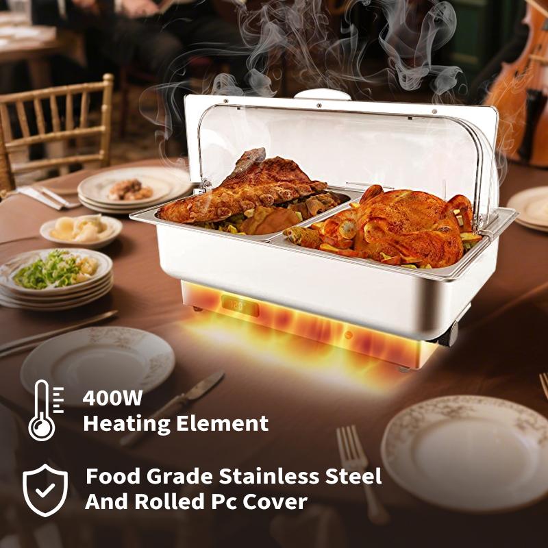 【GARVEE】9QT Electric Chafing Dish Set 2-in-1 Stainless Steel Buffet Warmer with Adjustable Thermostat Portable Food Warmer for Catering Banquets Parties Multifunctional Durable All Purpose Grilling Indoor Grill Buffet Server Universal Griddle