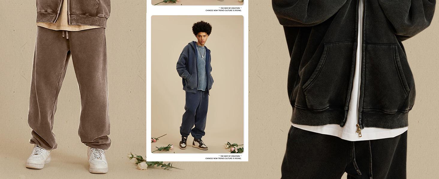 Gihuo Mens Oversized Zip Up Hoodies Jackets Fleece Vintage Acid Wash Cotton Heavyweight Distressed Sweatshirt