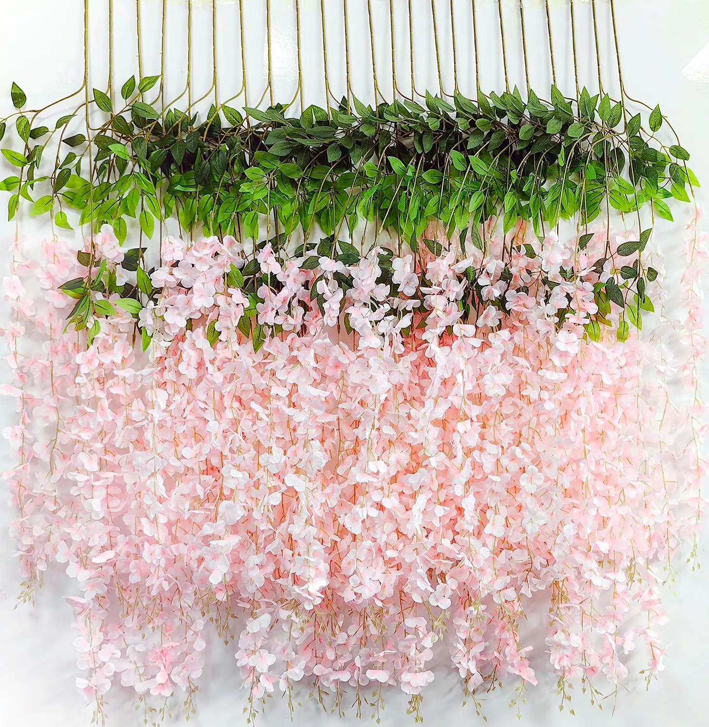 12PCS Artificial Wisteria Flower Garlands - 3.6 ft Long Dense Silk Vines (Purple,Pink,White), Wall Hanging Strings, Valentines Day Home/Festive Decor, Bend to Hang Fast, Wedding Altar/Photo Backdrop Decor, Artificial Flower Decorations, Classic
