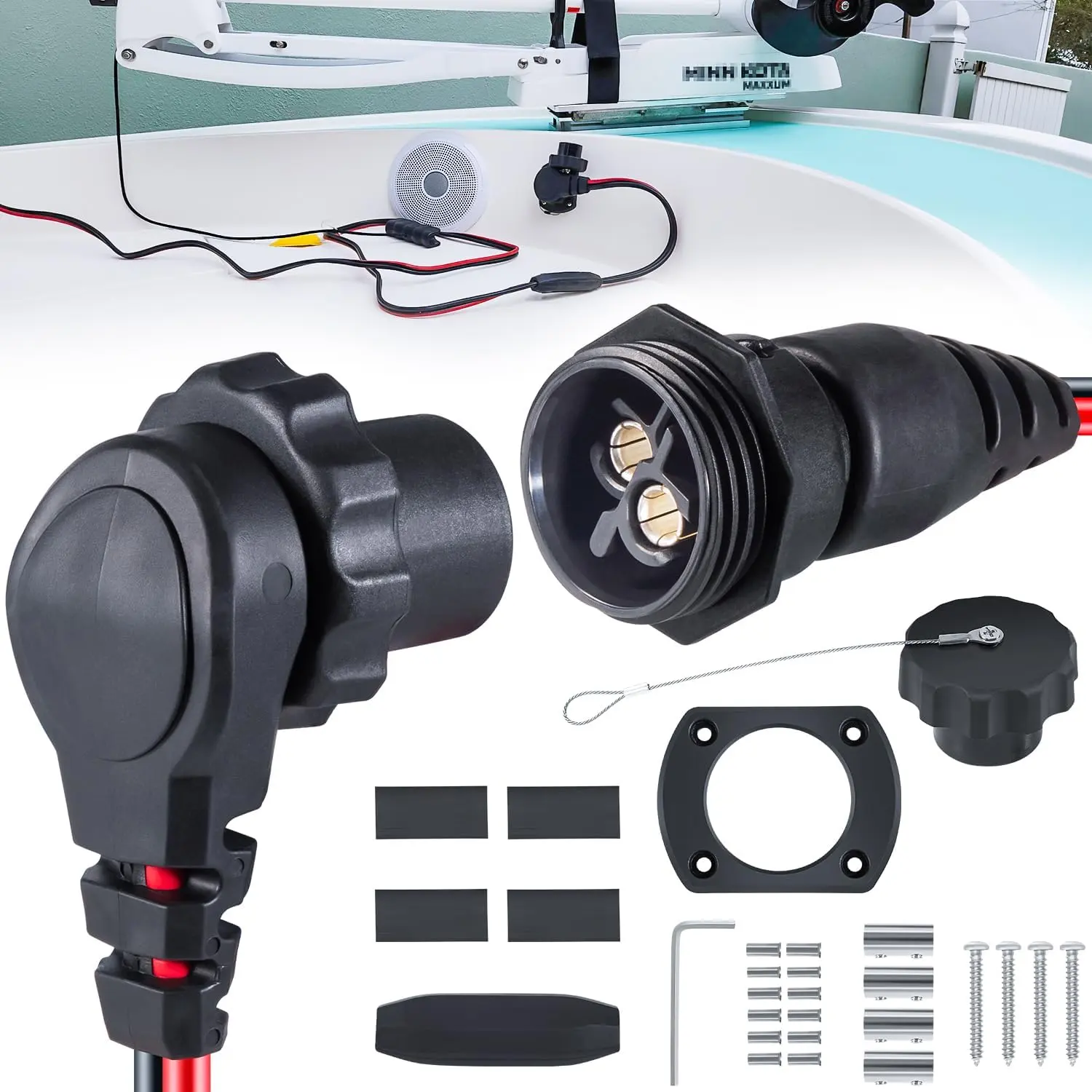 1865120   MKR-28 Trolling Motor Plug and Receptacle For Minn Kota Freshwater and Saltwater Marine Boat Battery Accessory Male Female Connector Socket Waterproof Heavy Duty 8AWG Rated To 60A Up To 48V