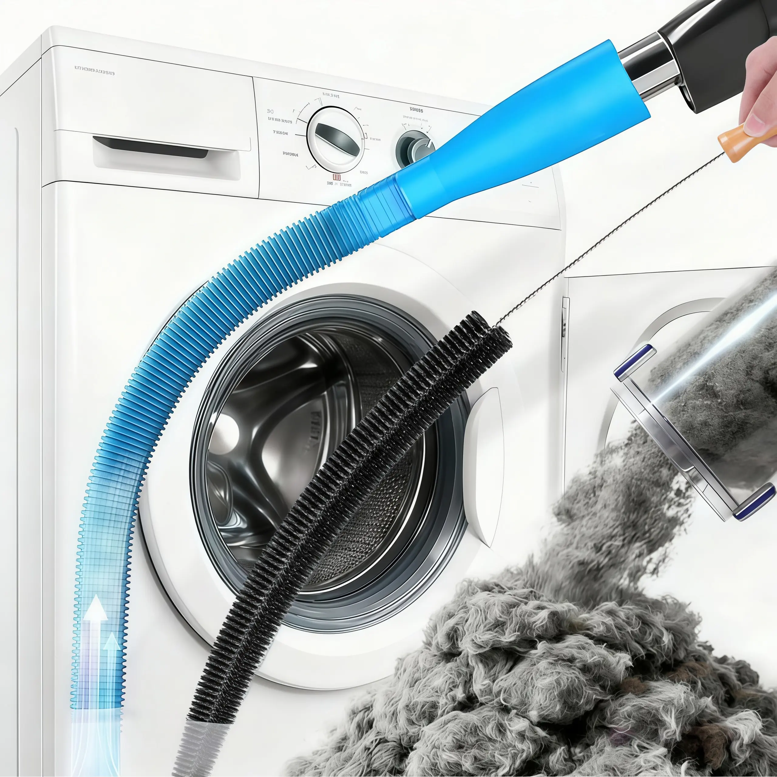 LMMAKE 1SET Dryer Vent Cleaner Kit Compatible with Most Vacuum Cleaners, Includes Flexible Dryer Lint Brushes & Vacuum Hose Attachments, Effective Lint Removal Cleaning Tools