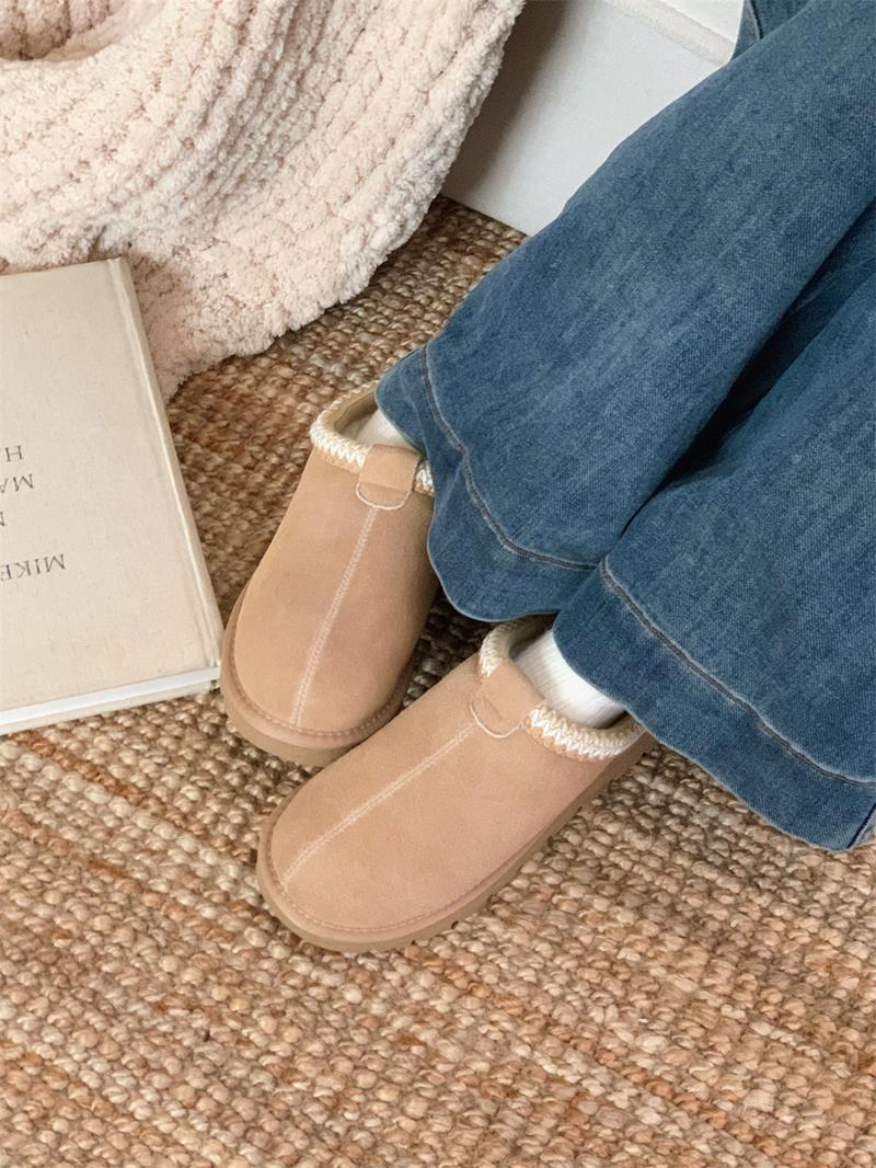 Fuzzy Platform Slip-on Slippers Women Men Suede Leather Ankle Boots for Indoor Outdoor Fall Winter Comfy House Shoes