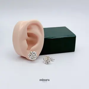 MINARA 950 Silver Elegant Rose Earrings