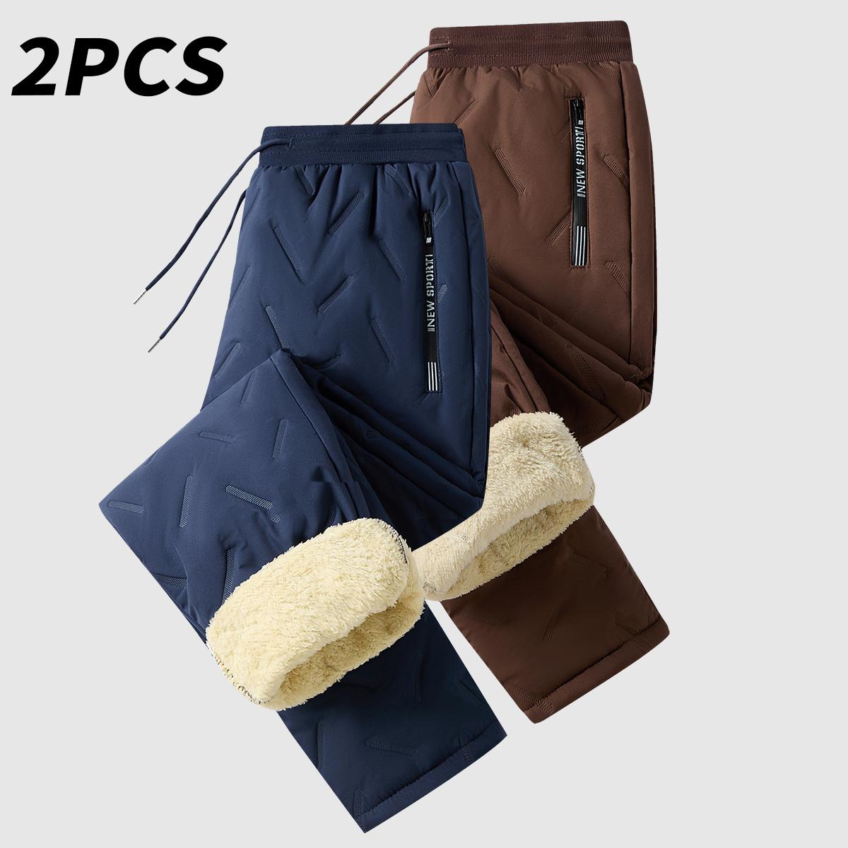 Men’s Warm Thermal Winter Snow Pants Ideal for Workouts & Outdoor Activities Machine Sweatpants Men Perfect for Extreme Cold Weather Layered Solid Color Design Regular Fit Menswear Top Stylish Trousers Men’s Casual Plain drawstring waistband