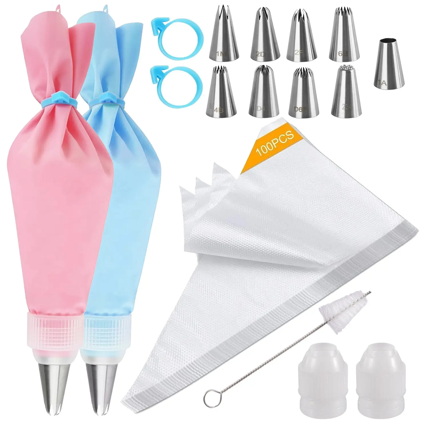 【SummerWins】Piping Bags and Tips Set, 116 Pcs Cake Decorating Kit with 9 Piping Tips, Pastry Cake Decorating Tips Baking Tools for Cookies, Cupcakes & Frosting Pastry Nozzles