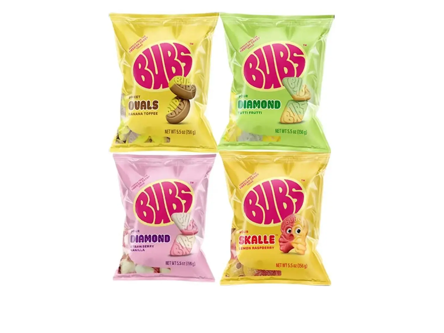 Swedish Bubs Diamond Strawberry Vanilla Ovals Banana Toffee Tutti Frutti Sour Skalle Lemon Raspberry 5.5oz Pack Classic Nostalgic Sweet Sour Delight Traditional Swedish Candy
