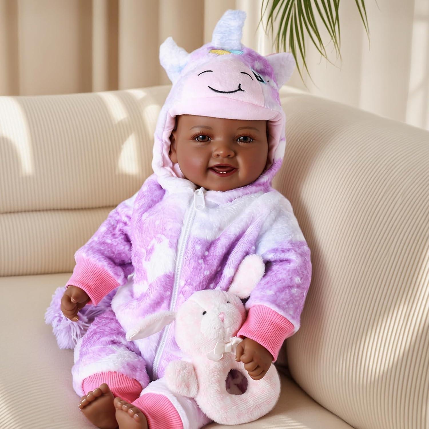 Babeside Newborn Real Life Reborn Baby Doll Dark Skin Black African American Toddler Doll Laney with Cloth Body for Kids Age 3 Rebornbabydoll