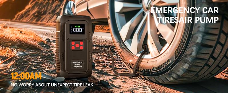 HPBS Portable Power Bank Car Jump Starter With Air Compressor 24000mAh 6000A 150PSI Fast Inflation 12V Battery Booster for 10.0L Gas 8.0L Diesel Engines