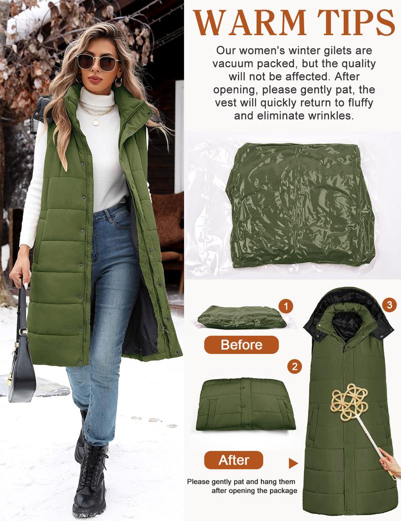 Long Puffer Vest Women With Hood Sleeveless Down Vest Warm Jacket Winter Coat With Pockets Casual Hoodie  #outdoorfun