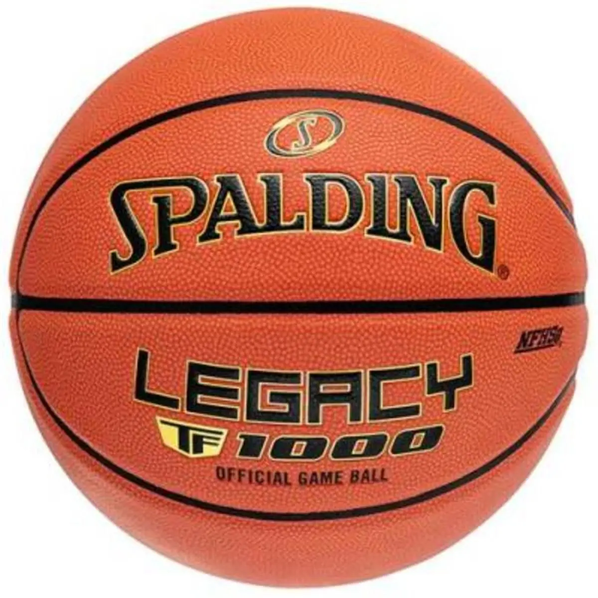 Spalding Legacy NFHS-Approved Indoor Game Basketball (Model 1457055) - 28.5in Synthetic Composite Leather Ball, Orange, Deep Channels, Nylon Windings, Superior Grip, Standard Size, Game-Ready for High School Athletes
