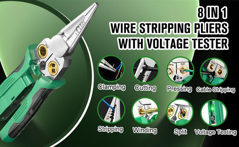 DODKKK 8 in 1 Wire Stripping Pliers with Voltage Tester, Multi-function Wire Stripper Electrician's Pliers, Electric Wire Stripping Tool, Electrician Repair Tool home appliance