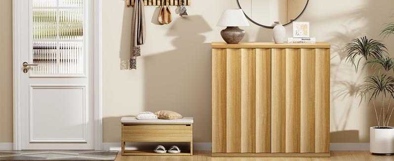 BROTTAR Fluted Sideboard Buffet Cabinet with Storage, 31.5" Modern Kitchen Cabinets with Doors, Coffee Bar Buffet Cabinet for Kitchen, Entryway Cabinets for Living Room, Natural