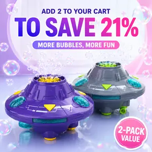 Rechargeable UFO Standing Bubble Machine for Kids - 32-Hole Bubble Outlet, Colorful LED Lights, Moving Design, Outdoor Play & Party Fun, 1/2 Pack Options
