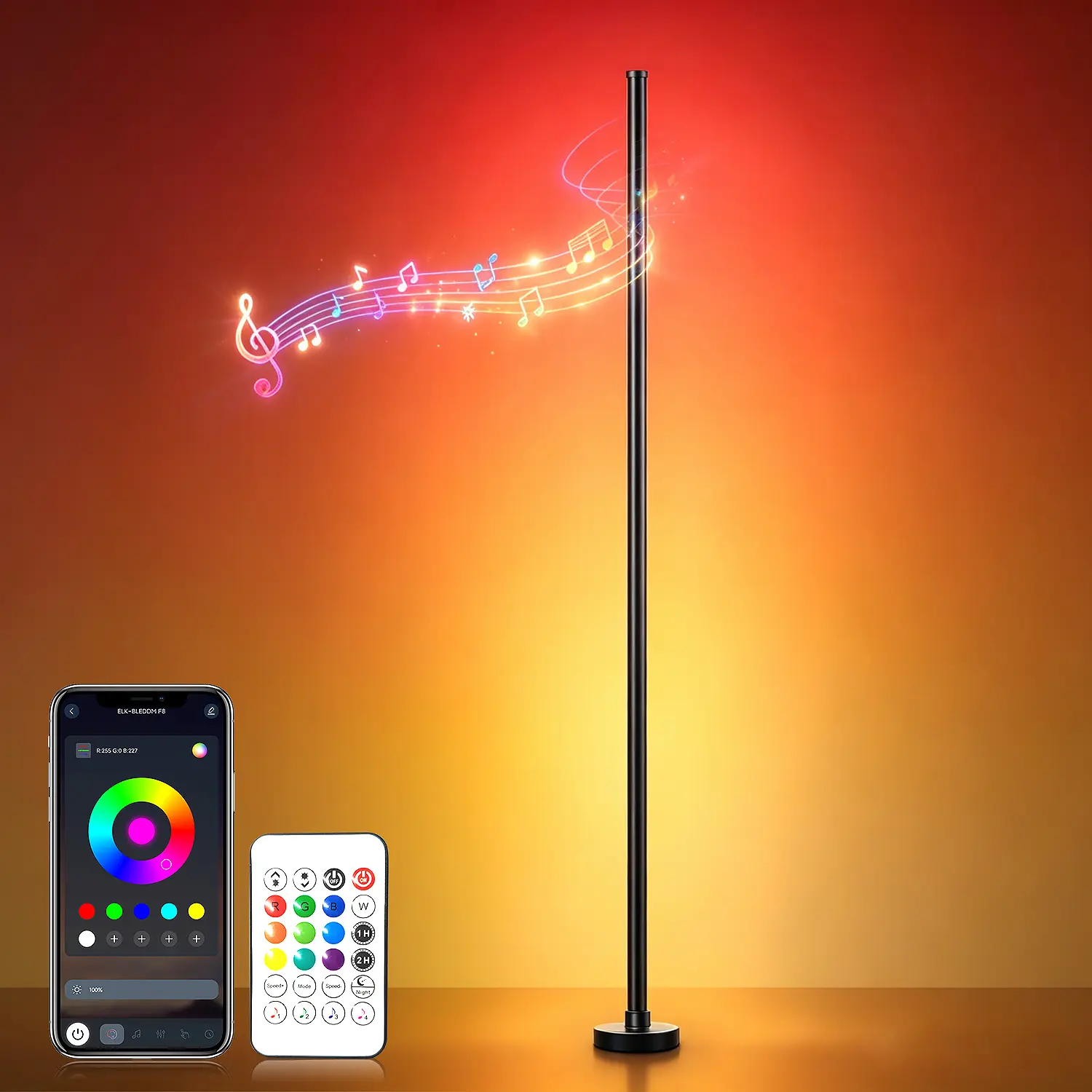 Corner RGBIC Floor Lamp - Minimalist Style.Supports App and Remote Control, featuring Stepless Dimming, Timer Functions, and Music Sync Modes.Ideal for Living Rooms, Bedrooms, Game Rooms, Home Offices, and Party Decor