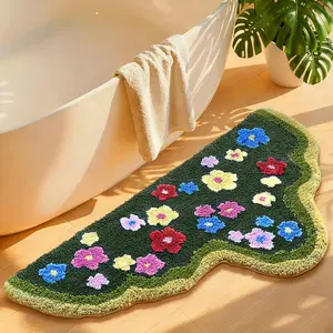 Cute Green Moss Bathroom Runner Rug Long Rectangular Boho Aesthetic Leaf Leaves Bath Mat Shaggy Non Slip Absorbent Shower Mat Decor (Green & Moss, 24" x 47")