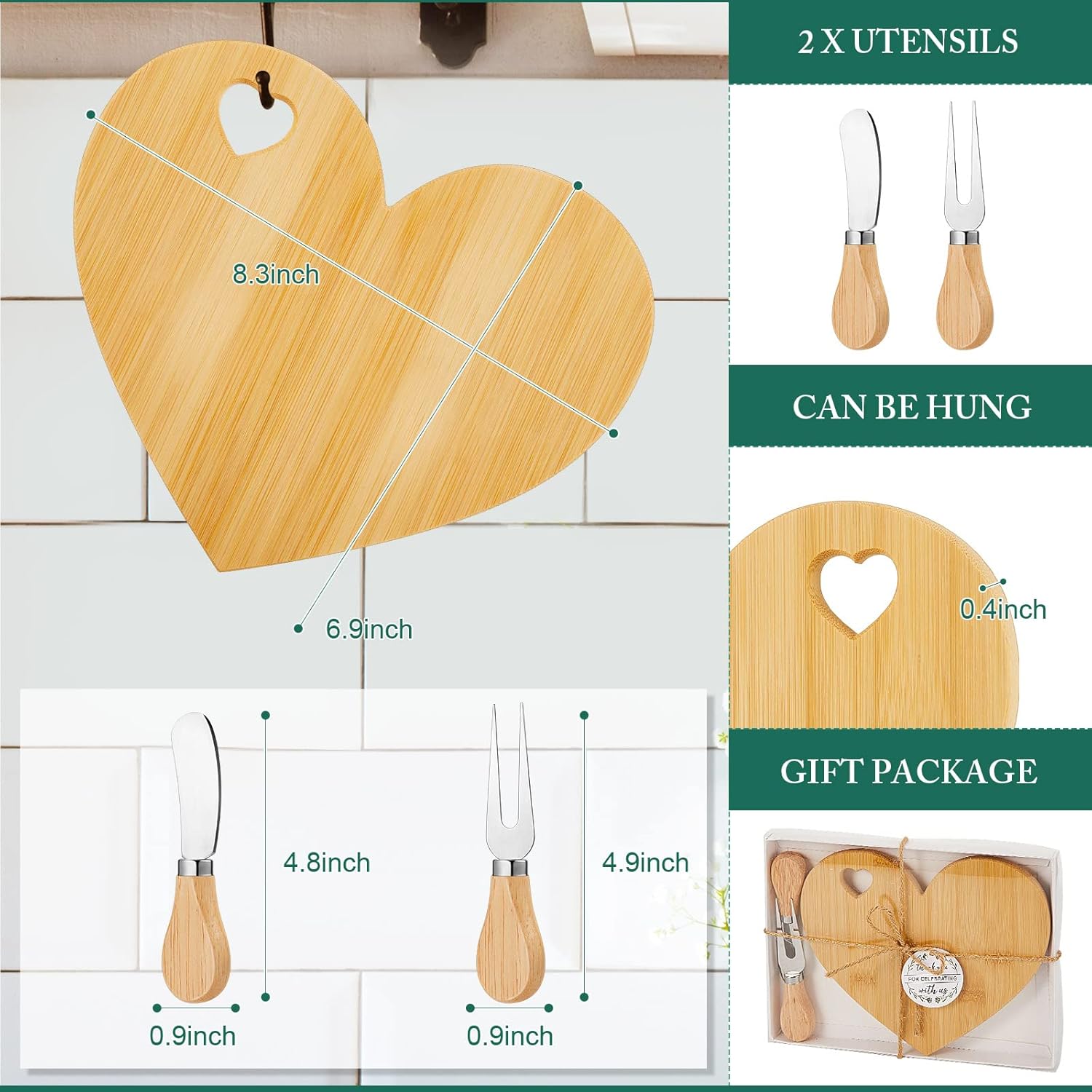 1/2 Set Valentine Mini Charcuterie Board Baby Shower Prize Heart Shaped Cutting Board with Knife Fork Thank You Gift for Couple Teacher Guest,Wedding Party Bridal Shower Favors Supplied,Anniversary Birthday Holiday Gifts