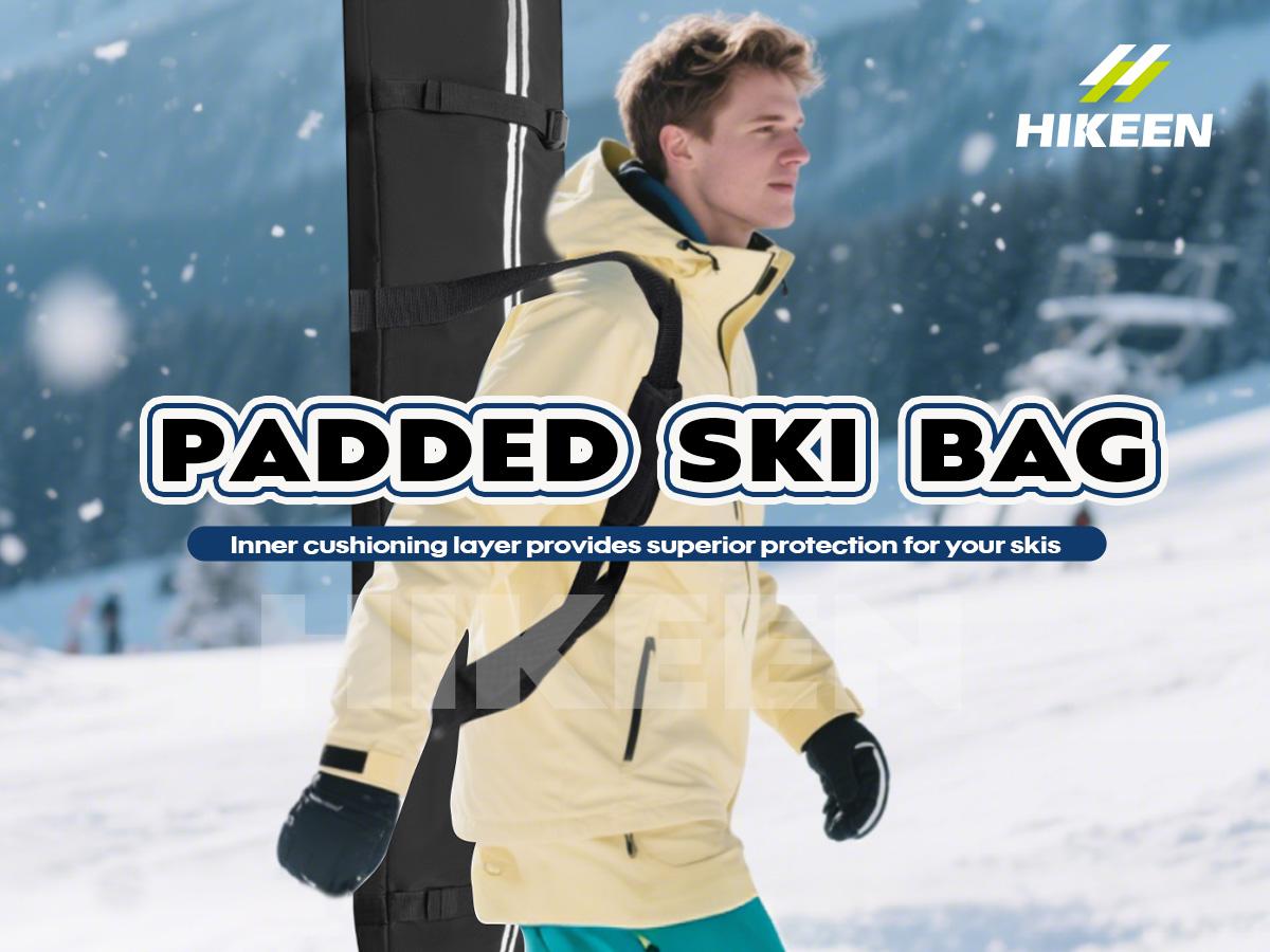 Hikeen Fully Padded Ski Bag, Waterproof Reinforced Travel Bag Fits Skis Up to 215CM