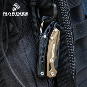"USMC Multi-Tool   2 1/4"" Blade   4 1/2"" Overall (Open)   Black and Desert Tan Aluminum Handle   Integrated Pliers and Pocket Tools"