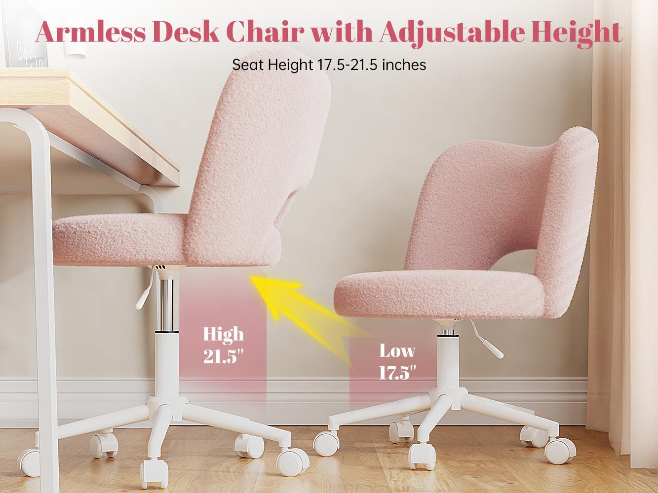 【Star Furniture】Raybee Vanity Swivel Chair with Backrest, Faux Fur Ultra-Plush Fleece, Silent Rolling Wheels, Height Adjustable Comfy Reading Chair Cute Armless Velvet Office Chairs for Girls Makeup Room Gift, Bedroom & Home Furniture [LoveatFirstFind]