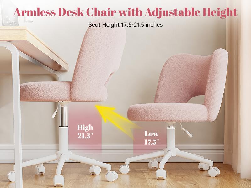 【Star Furniture】Raybee Vanity Swivel Chair with Backrest, Faux Fur Ultra-Plush Fleece, Silent Rolling Wheels, Height Adjustable Comfy Reading Chair Cute Armless Velvet Office Chairs for Girls Makeup Room Gift, Bedroom & Home Furniture [LoveatFirstFind]