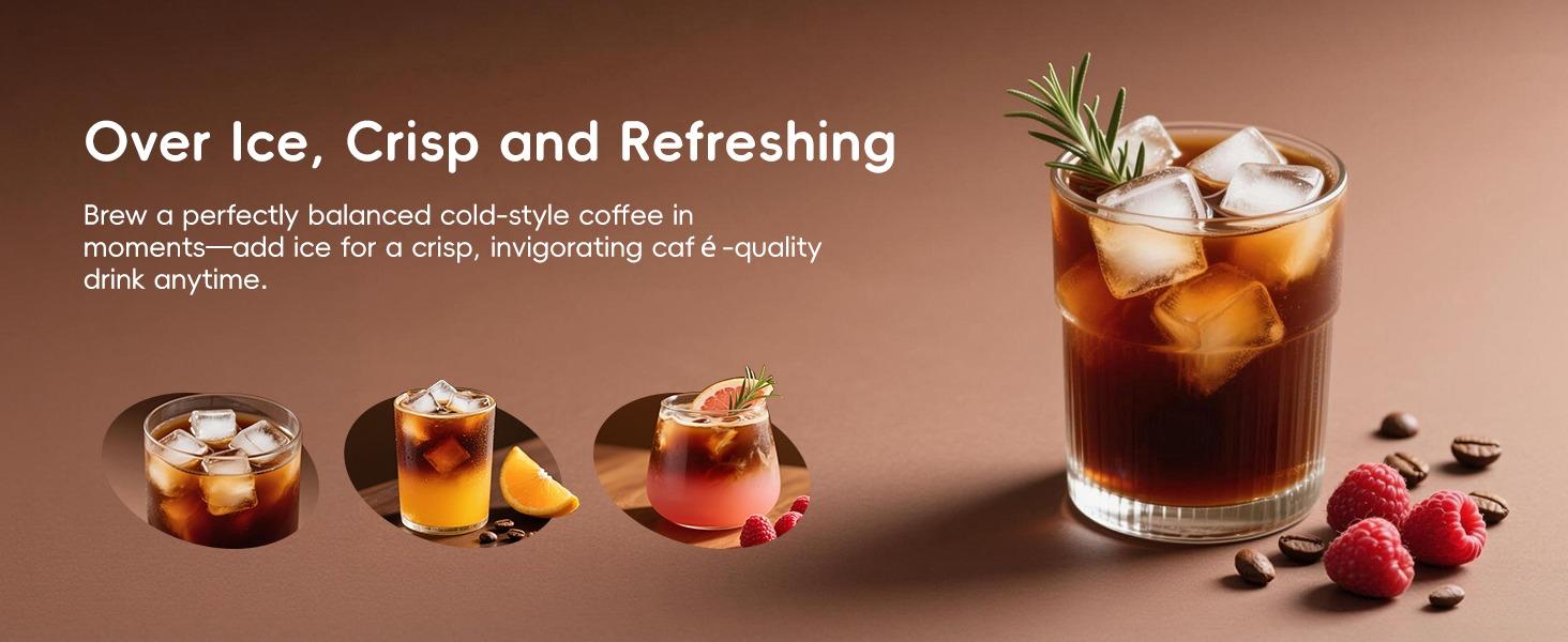 ecozy  4-in-1 Espresso Machine, Drip Coffee, Cold Brew and Over lce Machine with Touch Screen, Milk Frother Steam Wand, Stainless Steel, Coffee Maker for Cappuccinos, Lattes, Americanos