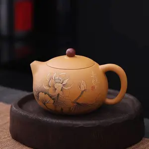 Gold Duan Clay Purple Clay Teapot Xi Shi Style Feng Ming Design Handmade by Master Chinese Kung Fu Tea Set Traditional Home Brewing Tea Kettle For Tea Lovers