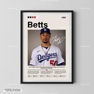 [Sale Up To 40%] [Unframe] Mookie Betts Los Angeles Baseball Poster, Los Angeles Baseball Wall Art, Professional Athlete Portrait, Baseball Action Illustration, Modern Sports Decor