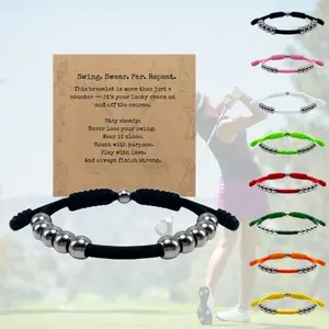 Black Golf Stainless Steel 10 Beads Score Counter Bracelet, Golf Stroke Count Bracelet, Resizable and Easy to Adjust Golf Round Scoring Tracker, Durable and Stylish Golf Accessory