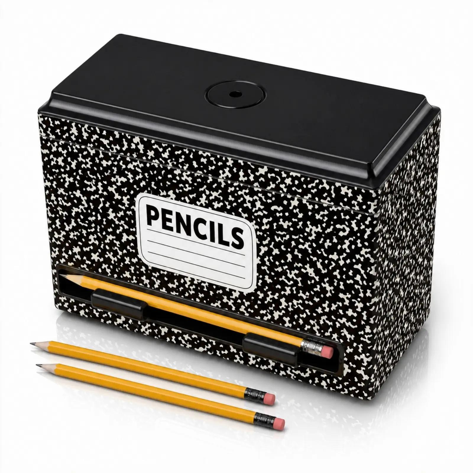 Back to School Plastic Pencil Dispenser for Classroom, Composition Notebook/ Yellow Pink Pen Storage Box, Classroom Decor Pencil Holder with Lid, Welcome First Day of School Meet the teacher night teacher gift for Pre K to Middle School