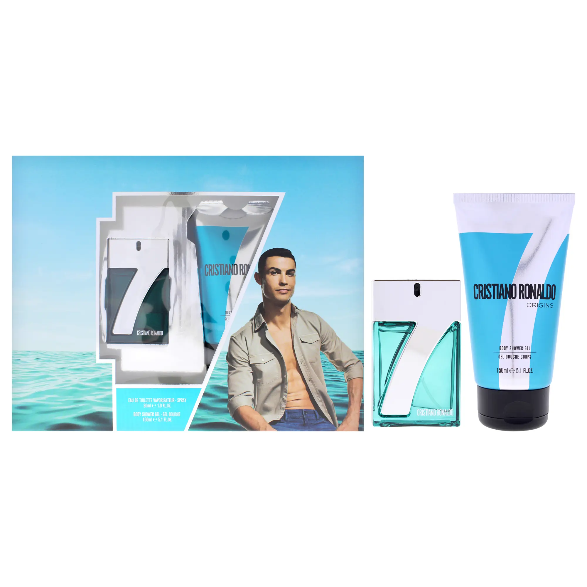 CR7 Origins by Cristiano Ronaldo for Men - 2 Pc Gift Set 1oz EDT Spray, 5.1oz Body Shower Gel