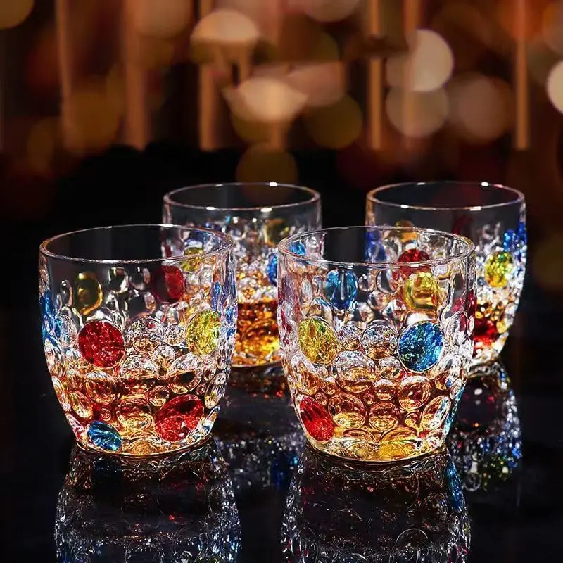 AlifordGlass Thick Lead-Free Stylish Glass Cups - Sturdy Thick Glass Sets for Drinking, Durable Drinking Glassware with Colorful Patterns, Comfortable Grip, 4 or 6-Piece Table Use Cocktail Drinkware Set