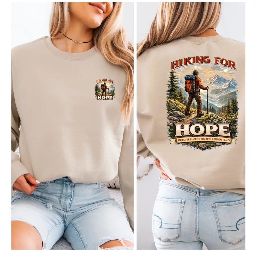 Hiking For Hope Beige Sweatshirt | Outdoor Adventure Graphic Crewneck | Motivational Charity Pullover