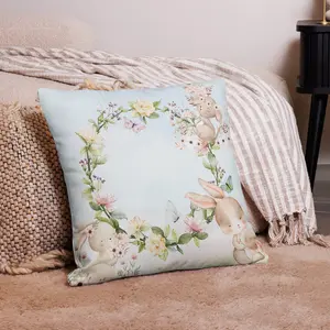 Floral Bunny Decorative Pillow • Woodland Baby Nursery Cushion