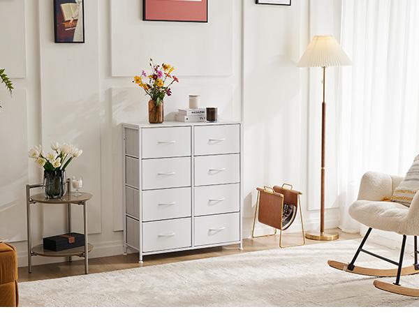 Sweet Furniture S - 8 Drawers Dresser Organizer Storage Drawers Fabric Storage Tower, Chest of Drawers with Fabric Bins, Steel Frame, Wooden Top