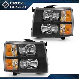 CROSSDESIGN One Pair Fit For  2007-2013 Silverado 1500 2500HD 3500HD Headlight Black Housing