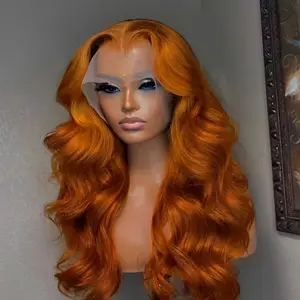 Ginger Orange Lace Front Wigs Human Hair 13x6 Body Wave Frontal Wigs Human Hair for Women 180% Density Pre Plucked HD Transparent Lace Glueless 350 Colored Human Hair Wig Bleach Knots 26 Inch