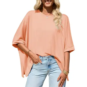Imily Bela Womens Oversized Tshirts Batwing Short Sleeve Asymmetric Hem Tops Summer Casual Loose Fit Tunic Tee Shirts