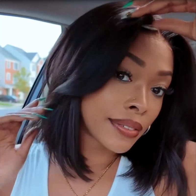 Wiggins Hair Glueless Layered Cut Yaki Straight Bob Wig 7*5 Lace Closure Wigs Human Hair Ready To Go And 99J Bob Wig Pre Plucked Beginner Friendly
