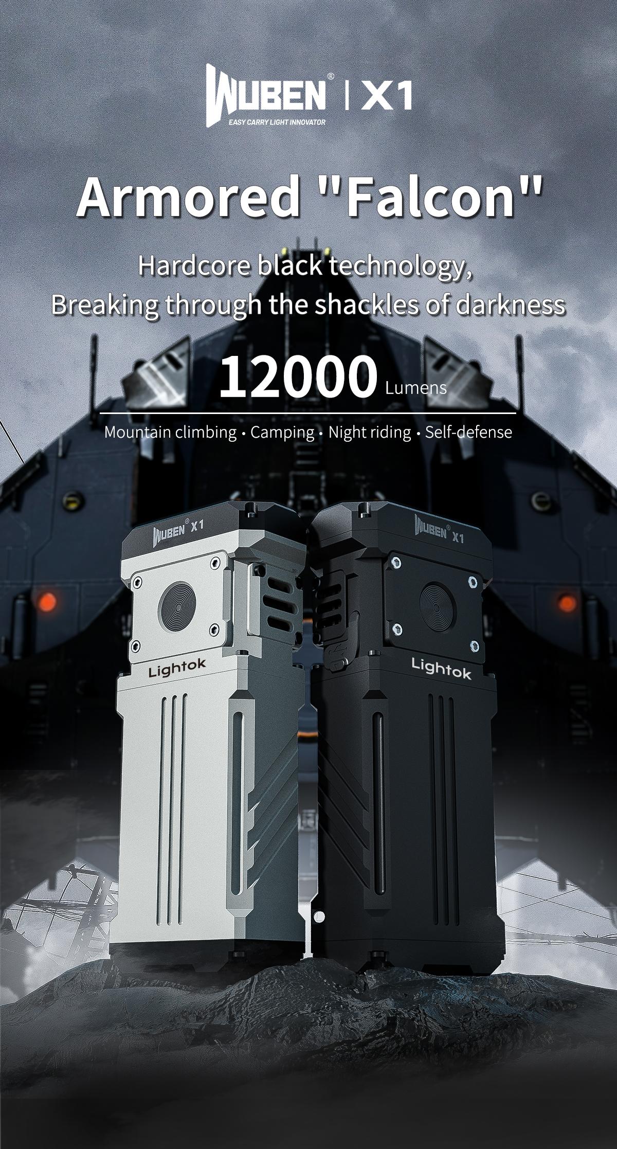 WUBEN X1 12000 Lumens Rechargeable Flashlight – Ultra-Bright Torch, Fast Charging, 7 Programmable Modes, IP55 Waterproof, High-Power Light for Emergency, Rescue, Inspection