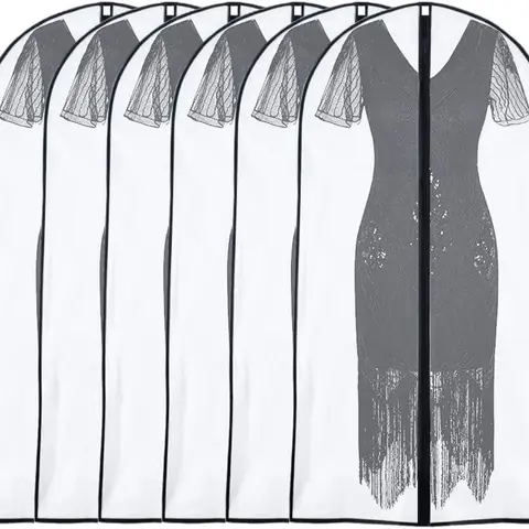 Polyester Hanging Clothing Covers (Set of 6, 24×40 in, 24×48 in) - Waterproof Lightweight Classic All-Purpose Cover, Foldable with Supply-Organizing Pouch, Bulk Storage for Business Daily Suits Dresses