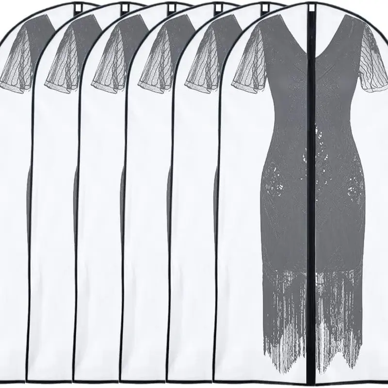 Polyester Hanging Clothing Covers (Set of 6, 24×40 in, 24×48 in) - Waterproof Lightweight Classic All-Purpose Cover, Foldable with Supply-Organizing Pouch, Bulk Storage for Business Daily Suits Dresses