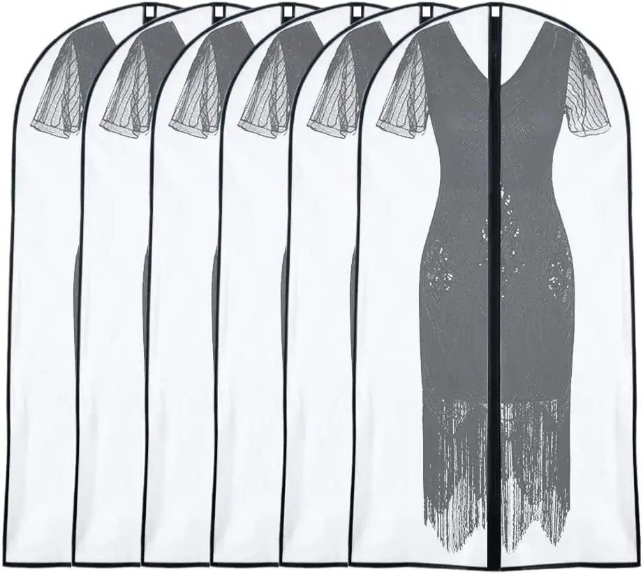 Waterproof Modern Polyester Hanging Garment Bags (24''x48'', set of 6) - Upgraded Closet Dust Covers for Suit Jackets, Dresses, with Pouch That Organizes Supplies for Home Clothing Storage