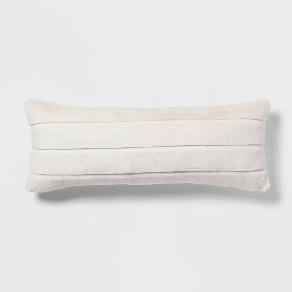 Threshold Cream Oversized Oblong Faux Fur Channeled Decorative Throw Pillow - Soft Polyester Indoor Zippered Cover, Throw Pillows